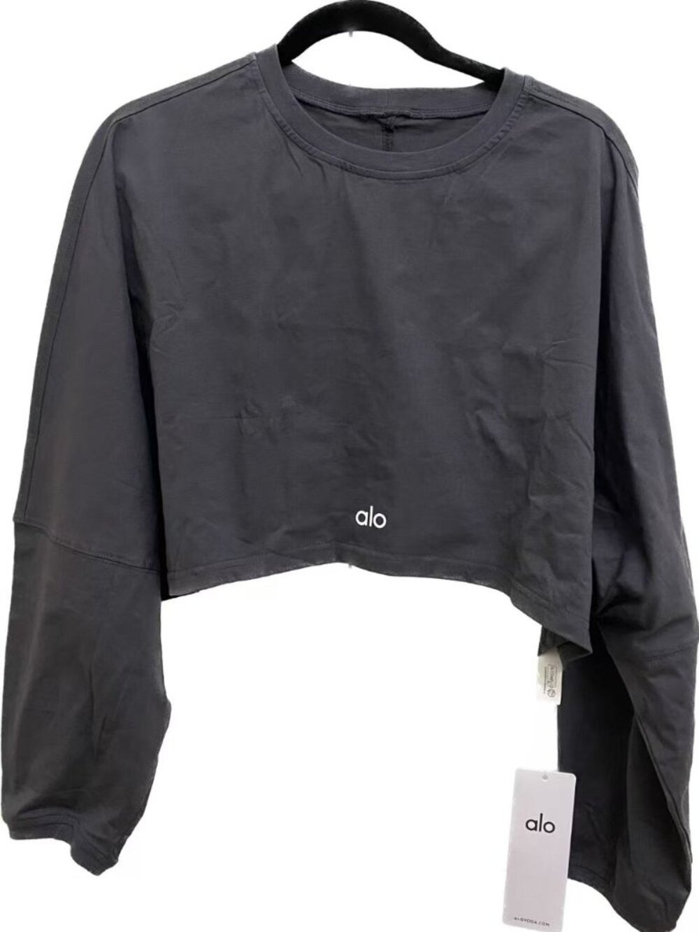 Alo Yoga Cropped Activewear Top Dark Gray - Picture 3 of 4